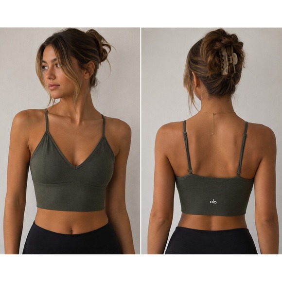 ALO Yoga Other - Alo Yoga Delight Bralette Sports Bra M Olive Green Longline Seamless Low Impact